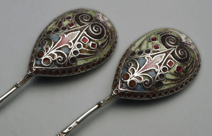 Russian Silver Enamel Teaspoons (Pair)